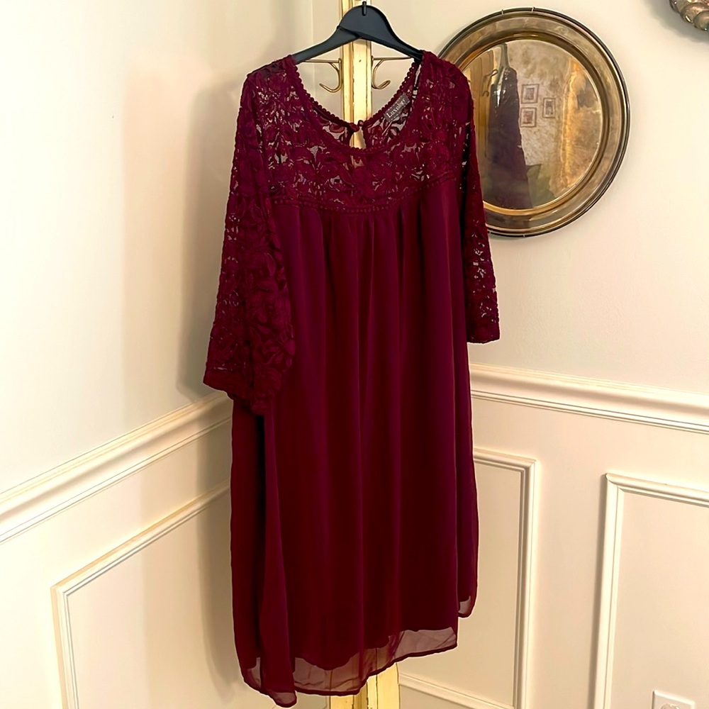 Maroon dress with lace detail